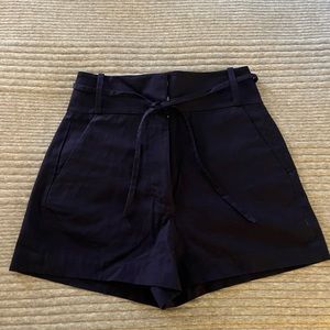 High-waisted navy shorts